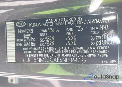 2022 Hyundai Tucson Sel из США, поврежденный, VIN 5NMJCCAE6NH064395